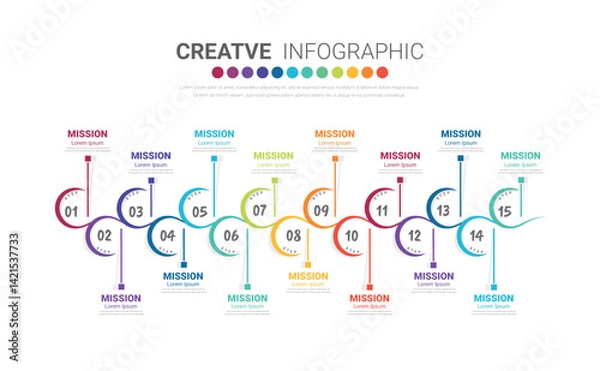 Fototapeta Infographic template with numbers 15 option can be used for workflow layout, diagram, number step up options.