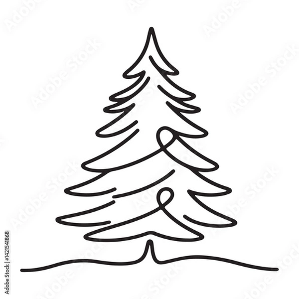 Fototapeta Minimalist Pine Tree Continuous Line Art Vector Illustration