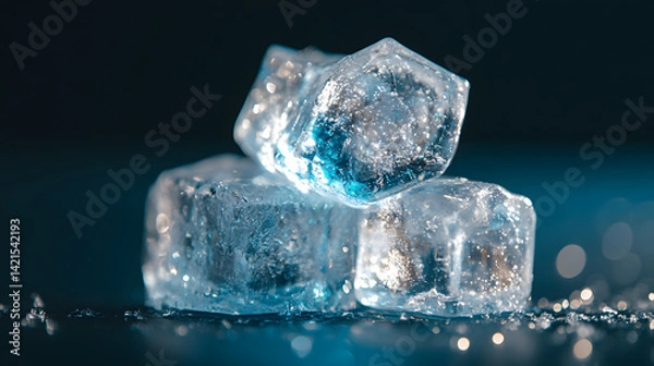 Fototapeta Ice Cubes Stacked on Reflective Surface