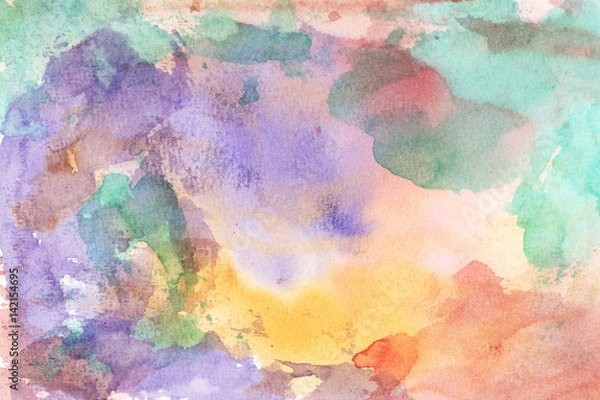 Fototapeta Abstract colorful water color for background. Watercolor wet brush hand drawn paper texture background. Designed art background. Used watercolor elements.