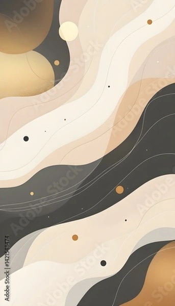 Obraz Minimalistic lines and dots in a muted beige, white, and gray palette, creating a smooth, abstract design that seamlessly repeats, evoking a soft, elegant, and sophisticated aesthetic.