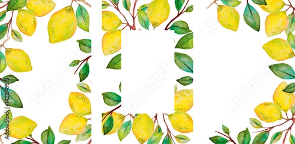 Obraz Lemons. Posters collection with hand drawn citruses with leaves. 