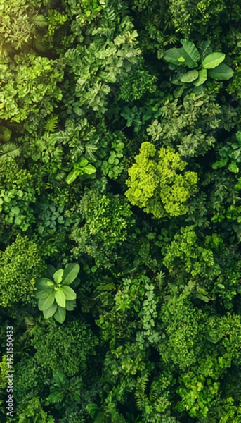 Fototapeta Lush Greenery Forms a Dense Canopy in a Forest, Creating a Vibrant Background