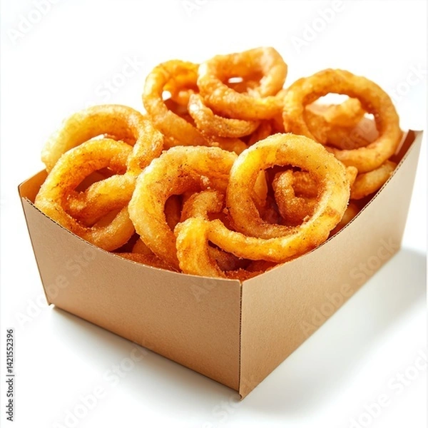 Fototapeta Golden Curly Fries, Crispy and Delicious, Served in a Cardboard Box. A perfect snack