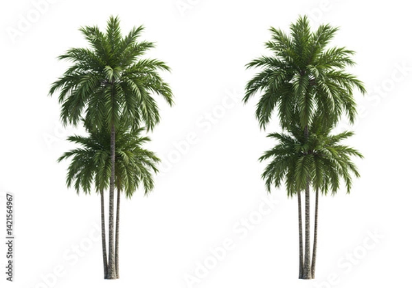Obraz Pair of lush tropical coconut palm trees isolated on white background for vacation, nature, or tropical design concepts