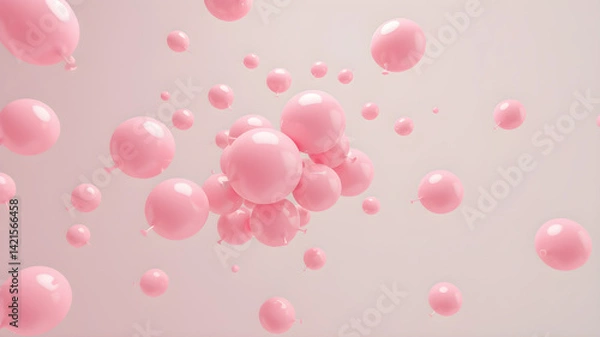 Fototapeta Abstract 3D render of floating pink balloons that collide with each other Generative AI