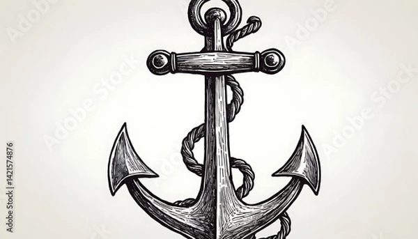 Obraz anchor hand drawn line illustration,vignetting, anchor, art, illustration, isolated, retro, set, vintage, white, design, hand, icon, leaf, line, symbol, 