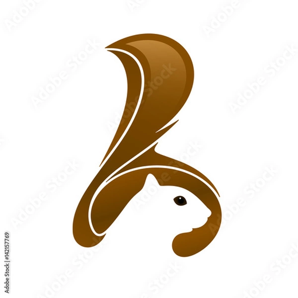 Fototapeta Squirrel head with tail and negative space. Vector illustration.
