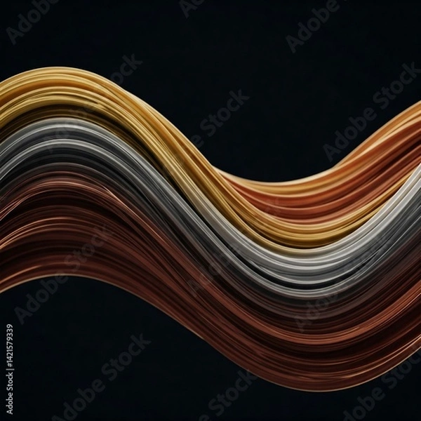 Obraz Dynamic Wave of Colors: A Mesmerizing Display of Flowing Metallic Tones Creating a Captivating Visual Experience Against a Dark Background.