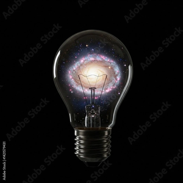 Fototapeta Cosmic Illumination: An Enchanting Light Bulb Containing a Galaxy, Fusing Innovation with the Wonders of the Universe in Design.