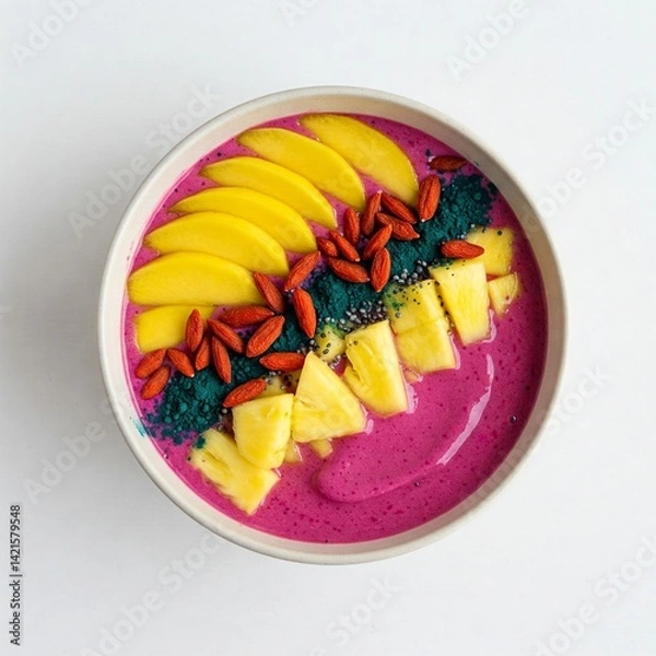 Fototapeta Vibrant Smoothie Bowl: A Healthy Delight of Dragon Fruit, Mango, and Toppings, Perfectly Blending Nutrition with Visual Appeal.