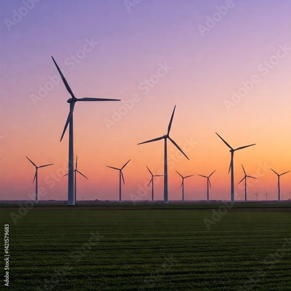Fototapeta wind turbines in the sunset