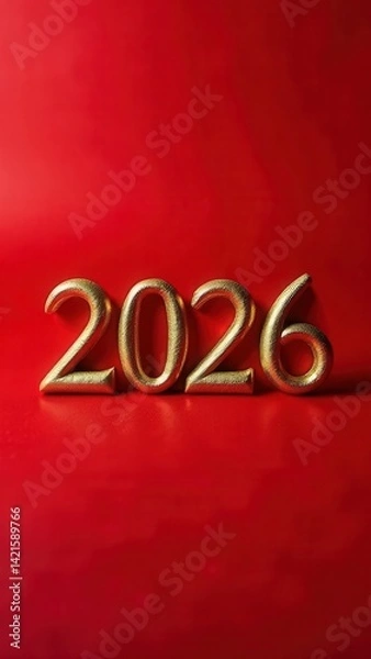 Obraz Inscription 2026. The golden side on a red background. The inscription Happy New Year with beautiful large print.