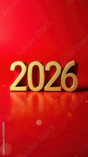 Obraz Inscription 2026. The golden side on a red background. The inscription Happy New Year with beautiful large print.