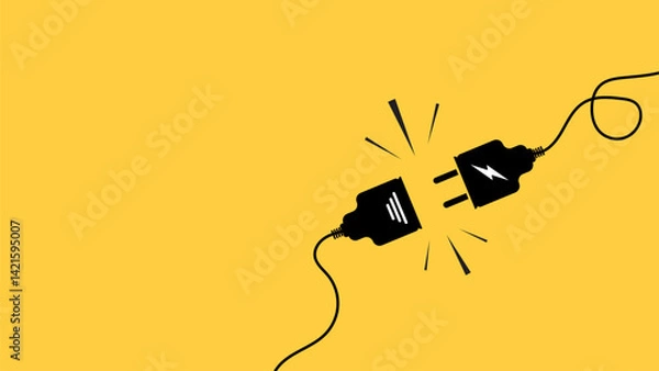 Fototapeta Electric plug and outlet socket unplugged.Electric socket with a plug. Connect and disconnect  concept. 