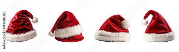 Fototapeta Collection of Santa Claus Christmas hats isolated on transparent background