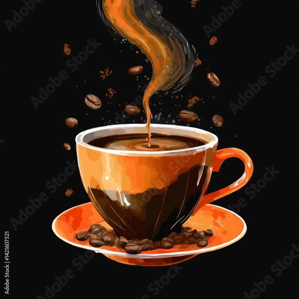Obraz Digital painting of coffee cup on black background
