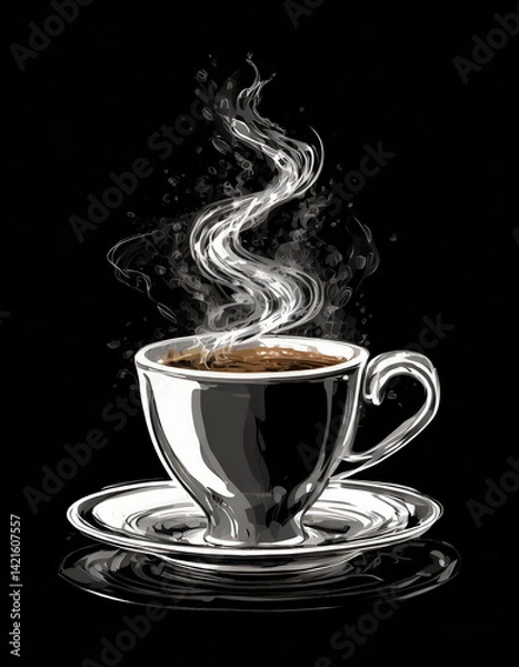 Obraz Digital painting of coffee cup on black background