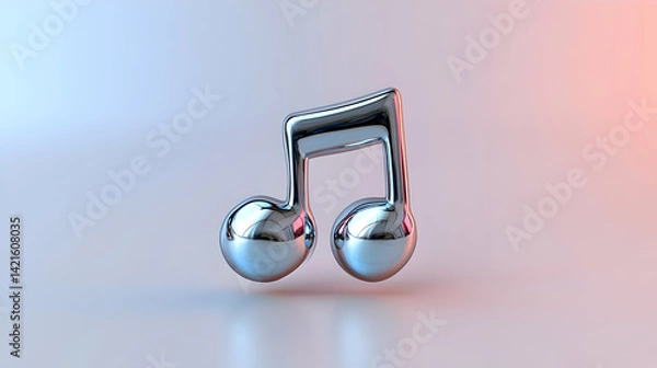 Fototapeta 3D Render of Chrome Music Note on Gradient Background