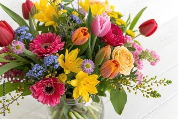 Fototapeta Isolated spring flowers create a stunning, colorful design, perfect spring bloom photography.