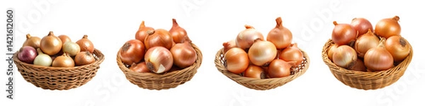 Fototapeta Collection of onion baskets with onions isolated on transparent background