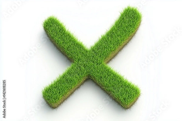 Fototapeta Green Grass X Symbol on White Background.