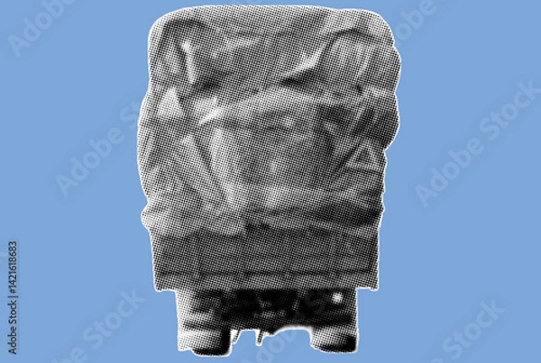 Obraz rear view over loaded truck covered with tarpaulin pixelate grayscale color halftone dotted texture style collage element isolated on blue background