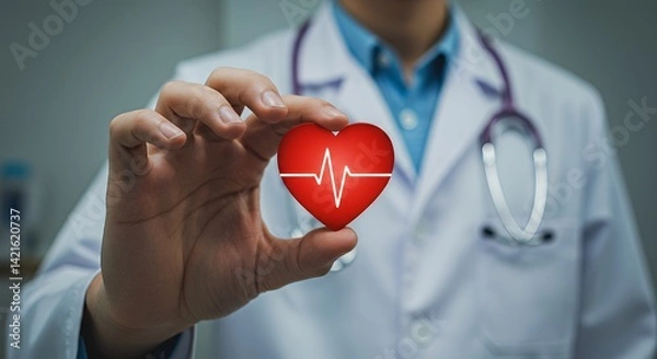 Fototapeta Doctor Holding Heart Symbol with Ecg Line for Cardiac Health Concept