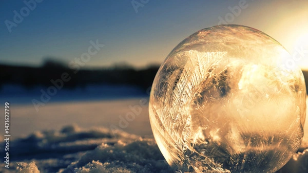 Fototapeta 寒い雪の日にシャボン玉を凍らせた