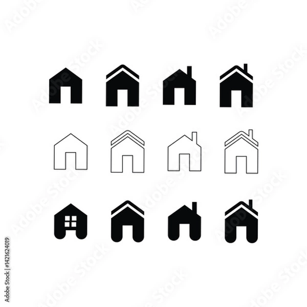 Fototapeta Home icon set, House icon set ,Simple house or home iconButtons, pointers, home page, home screen, navigation, operating system, icon