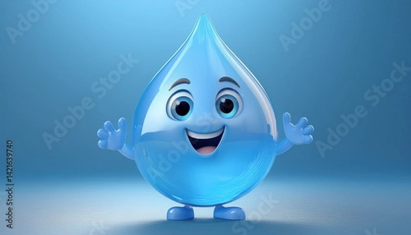 Obraz Illustration of 3d cute water drop character with hands and feet