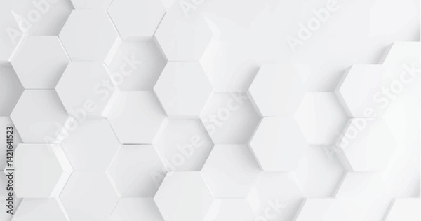 Obraz Create a vector illustration of a white background with multiple white hexagons arranged in a staggered, honeycomb pattern. Include soft shadows to give a 3D effect and slight depth to the hexagons. 