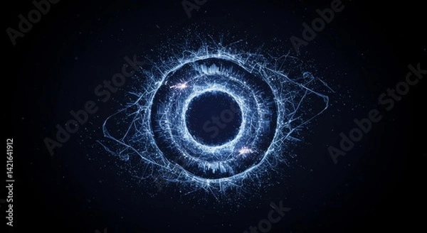 Fototapeta Cybernetic vision symbol created from neural light particles.