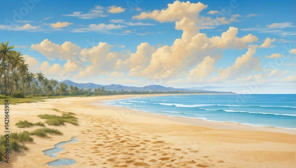 Obraz Serene Beach View Showcasing Golden Sand and Clear Waters