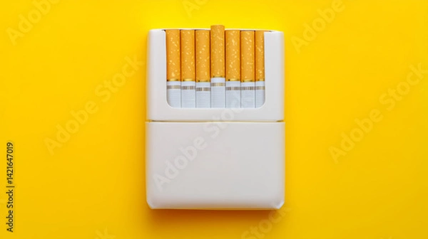 Fototapeta Top View White Cigarette Pack on Bright Yellow Background.