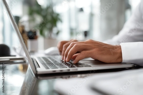 Obraz Efficiently Typing on Laptop Keyboard, Improving Skills for Fast and Accurate Document Creation.