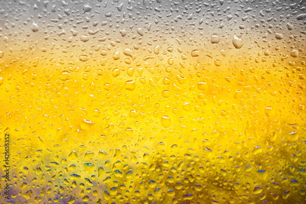 Fototapeta background texture for background yellow and gray silver color with shimmer elements and flowing drops on glass, with overflows and bokeh, beautiful bright background with overflows and gradient