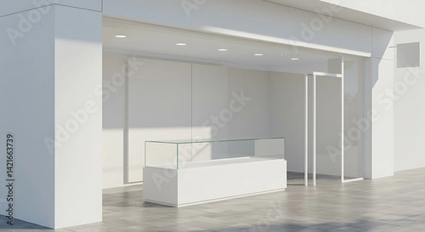 Obraz Side view of shop with empty glass showcase. Advertisement and retail concept. Mock up, 3D Rendering