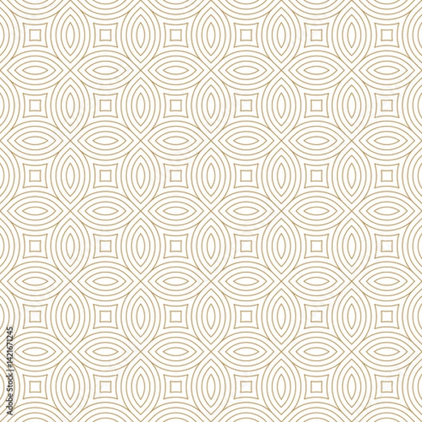 Fototapeta Elegant geometric pattern with repeating ovals, squares and delicate gold striped lines.