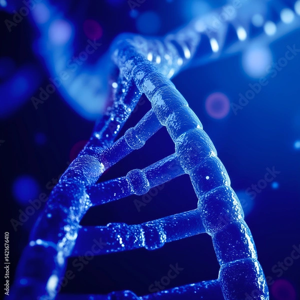 Fototapeta 3D Render of DNA Double Helix – Glowing Molecular Structure on Blue Background