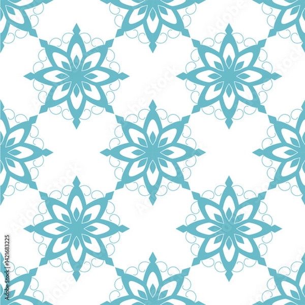 Fototapeta Blue geometric flower pattern for background, seamless pattern.