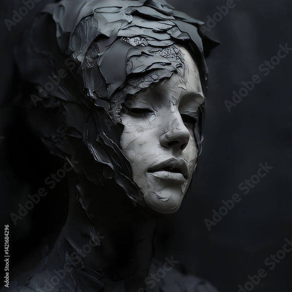 Fototapeta Portrait of a Woman in Clay – Surreal Symbol of Fragility and Inner Transformation