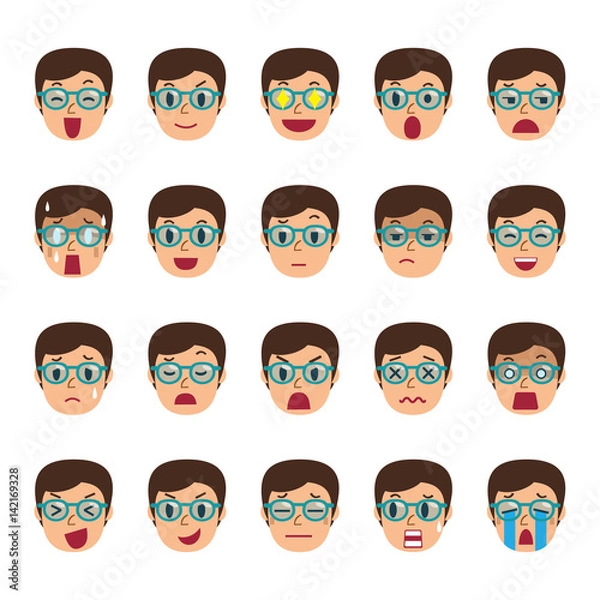 Fototapeta Set of a man faces showing different emotions