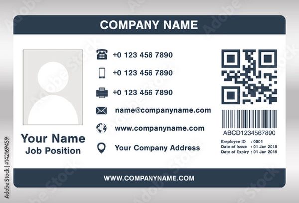 Fototapeta simple blue employee id card template vector