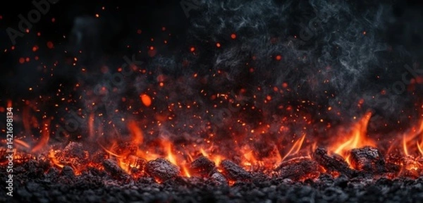 Obraz Intense Fire with Glowing Embers and Sparks