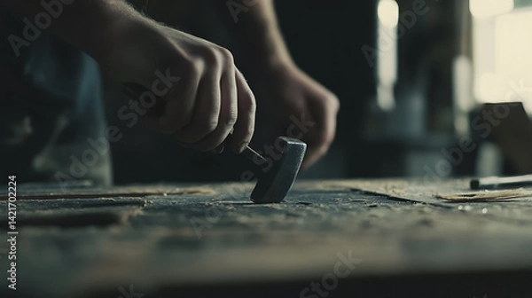 Obraz Craftsman Using Chisel on Wood