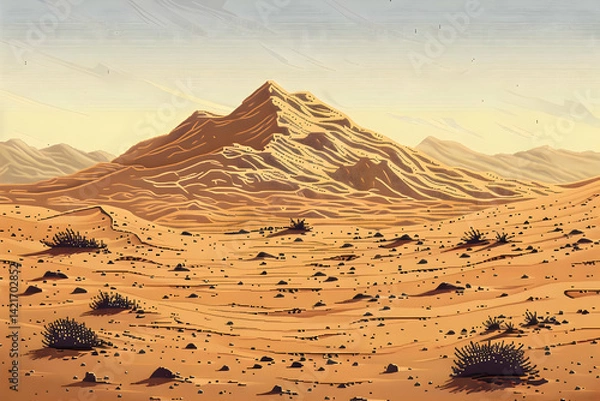 Obraz Desert Landscape with Tan and Brown Mountains under a Clear Sky