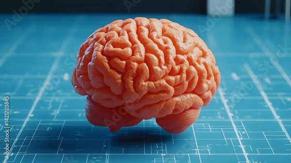 Obraz Detailed 3D Render of a Human Brain on a Blue Background