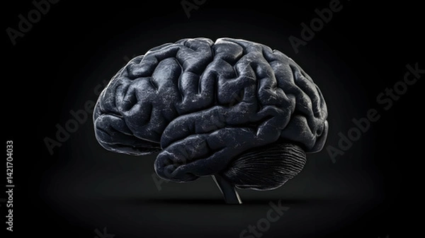 Obraz Detailed 3D Render of a Human Brain on Dark Background