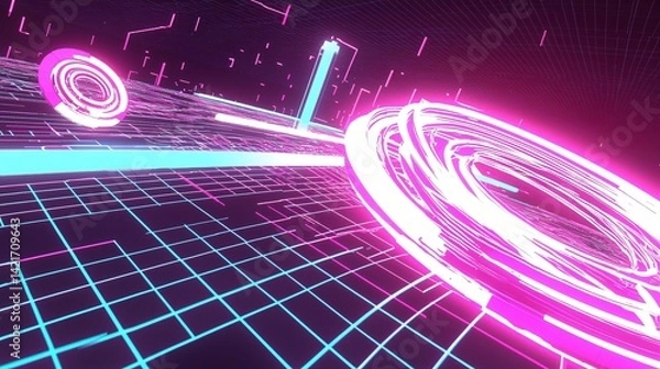 Fototapeta Futuristic abstract background featuring saturated tones and a diffused glow in a unique tilt-shift style creating a captivating visual experience